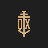 qx monograma de logotipo inicial com vetor de design de ícone de pilar