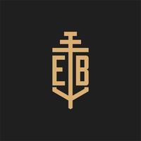 monograma de logotipo inicial eb com vetor de design de ícone de pilar