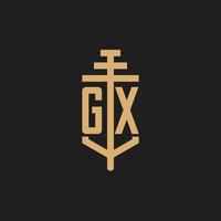gx monograma de logotipo inicial com vetor de design de ícone de pilar