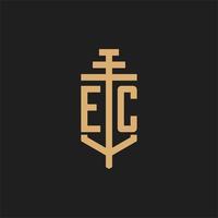 monograma de logotipo inicial ec com vetor de design de ícone de pilar