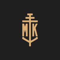 mk monograma de logotipo inicial com vetor de design de ícone de pilar