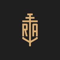 ra monograma de logotipo inicial com vetor de design de ícone de pilar