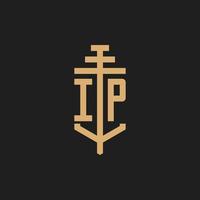monograma de logotipo inicial ip com vetor de design de ícone de pilar