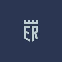 er logotipo monograma com castelo fortaleza e design de estilo escudo vetor