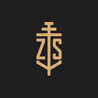 zs monograma de logotipo inicial com vetor de design de ícone de pilar