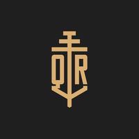 monograma de logotipo inicial qr com vetor de design de ícone de pilar