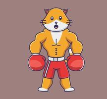 corpo de boxer de gato fofo. ilustração isolada do conceito de esportes de animais dos desenhos animados. estilo plano adequado para vetor de logotipo premium de design de ícone de adesivo. personagem mascote