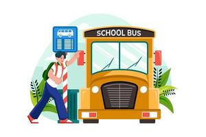 alunos vão para a escola de ônibus escolar vetor