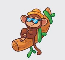 macaco bonito relaxar férias de verão. ilustração de natureza animal dos desenhos animados isolado. estilo plano adequado para vetor de logotipo premium de design de ícone de adesivo. personagem mascote