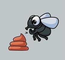 mosca fofa procurando fezes sujas. ilustração de natureza animal dos desenhos animados isolado. estilo plano adequado para vetor de logotipo premium de design de ícone de adesivo. personagem mascote