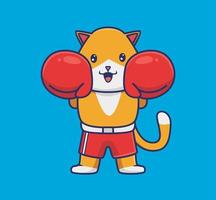 luvas vermelhas de boxe de gato fofo. ilustração isolada do conceito de esportes de animais dos desenhos animados. estilo plano adequado para vetor de logotipo premium de design de ícone de adesivo. personagem mascote