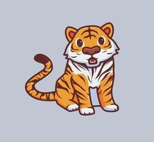 tigre bonito sentado de boca aberta. ilustração de natureza animal dos desenhos animados isolado. estilo plano adequado para vetor de logotipo premium de design de ícone de adesivo. personagem mascote