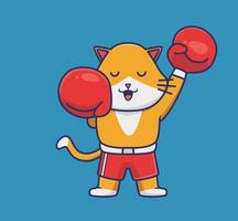 bonito gato boxer mãos para cima. ilustração isolada do conceito de esportes de animais dos desenhos animados. estilo plano adequado para vetor de logotipo premium de design de ícone de adesivo. personagem mascote