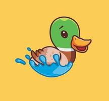 pato fofo nadando. ilustração de natureza animal dos desenhos animados isolado. estilo plano adequado para vetor de logotipo premium de design de ícone de adesivo. personagem mascote