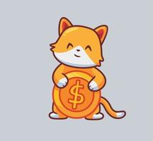 gato bonito investir moeda. ilustração animal isolada dos desenhos animados. estilo plano adequado para vetor de logotipo premium de design de ícone de adesivo. personagem mascote