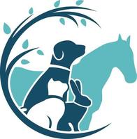 ilustração de logotipo de vetor de veterinário de gato, cachorro, coelho e cavalo