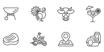 conjunto de ícones de restaurante. elementos do vetor de símbolo de pacote de restaurante para web infográfico