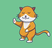 fofo, humilde, calmo, sábio, gato. animal isolado cartoon estilo plano adesivo web design ícone ilustração personagem de mascote de logotipo de vetor premium