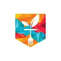 modelo de logotipo de comida saudável. logotipo de alimentos orgânicos com símbolo de garfo e folha. vetor