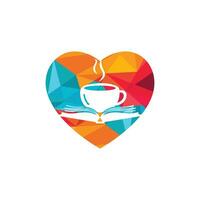 livro de café com design de logotipo de vetor de forma de coração. logotipo icônico da loja de livros de chá.