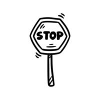 sinal de parada de doodle dos desenhos animados. símbolo de estrada vetor de ícone desenhado à mão