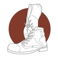 par de botas para viagem ou exército. contorno ilustração vetorial desenhada à mão de sapatos vetor