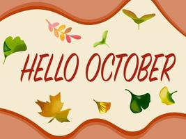 Olá outubro. ilustração de outono. kit de folhas de outono com moinho vetor