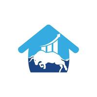touro financeiro com design de logotipo em forma de casa. gráfico de touro comercial, logotipo de finanças. ícone do logotipo da produtividade do negócio da barra do gráfico de finanças da economia. vetor