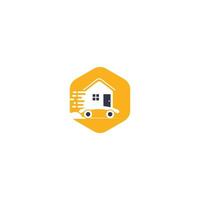 design de logotipo da empresa de mudança de casa. logotipo em casa com símbolos em movimento. vetor