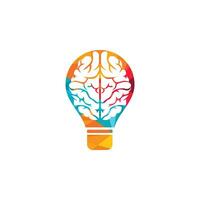 design de logotipo de bulbo e cérebro. ícone de vetor de cérebro de ideia de lâmpada criativa.