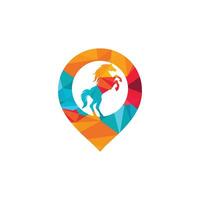 design de logotipo de ponteiro de cavalo e mapa. design de logotipo de localizador de cavalos. ícone de lugar animal. vetor