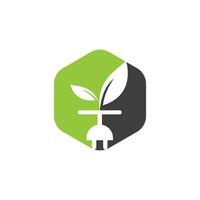 design de logotipo de vetor eco plug. conceito de logotipo de energia de plugue de folha.