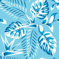 céu azul fundo vector design decorativo com folhas de samambaia monstera tropical e folhagem de plantas de flores de strelitzia. fundo floral. trópicos exóticos. projeto de verão. ilustração de papel de parede da natureza