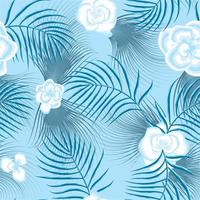 padrão sem emenda tropical de verão com folhas de plantas abstratas de cor azul céu e flores sobre fundo claro. desenho vetorial. estampa da selva. fundo floral. trópicos exóticos. textura na moda. cair vetor