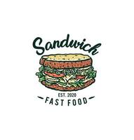ilustração vetorial de logotipo de sanduíche, linha desenhada à mão com cor digital vetor