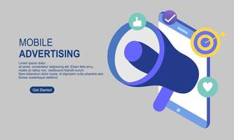 publicidade móvel, campanha de mídia social, ilustração do conceito de marketing digital vetor