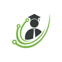design de logotipo de vetor de tecnologia de educação. conceito de logotipo de escola digital.