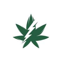 design de logotipo de vetor de trovão de maconha. ícone de logotipo de folha de cannabis ou maconha com parafuso de iluminação.