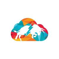 touro com design de logotipo de trovão e nuvem. energia elétrica flash em touro. vetor