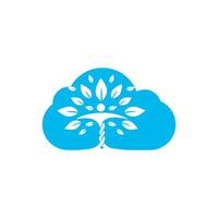 personagem humano com folhas e design de logotipo em nuvem. logotipo do salão de saúde e beleza. vetor