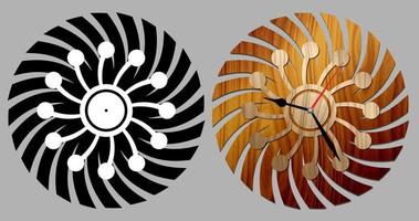 relógio de parede espiral artístico de duas camadas. decoração para casa ou escritório. modelo para corte a laser de madeira, chapa de metal ou acrílico vetor