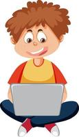 um menino usando personagem de desenho animado de laptop vetor