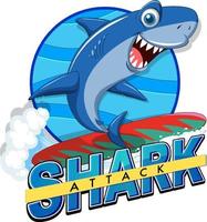 ícone de ataque de tubarão com personagem de desenho animado de tubarão vetor