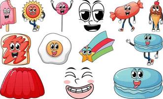 conjunto de personagens de desenhos animados de objetos e alimentos vetor