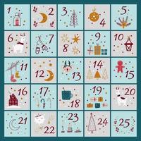 calendário do advento com elementos de natal. ilustração vetorial em estilo simples. vetor