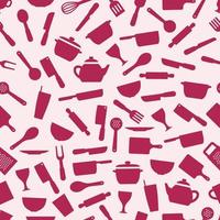 ícone de utensílios de cozinha rosa sem costura de fundo vetor