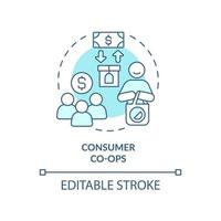 ícone de conceito turquesa de cooperativas de consumidor. combinando os clientes exigem ilustração de linha fina de ideia abstrata. necessidades dos membros. desenho de contorno isolado. traço editável. vetor