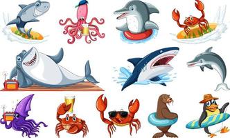 conjunto de vários personagens de desenhos animados de animais marinhos vetor