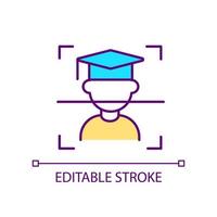 ícone de cor rgb de identificação biométrica do estudante. autenticação facial. acompanhamento da frequência na escola. ilustração vetorial isolado. desenho de linha preenchido simples. traço editável. vetor