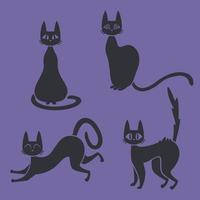 gato preto em poses diferentes. personagem de halloween em estilo simples. vetor